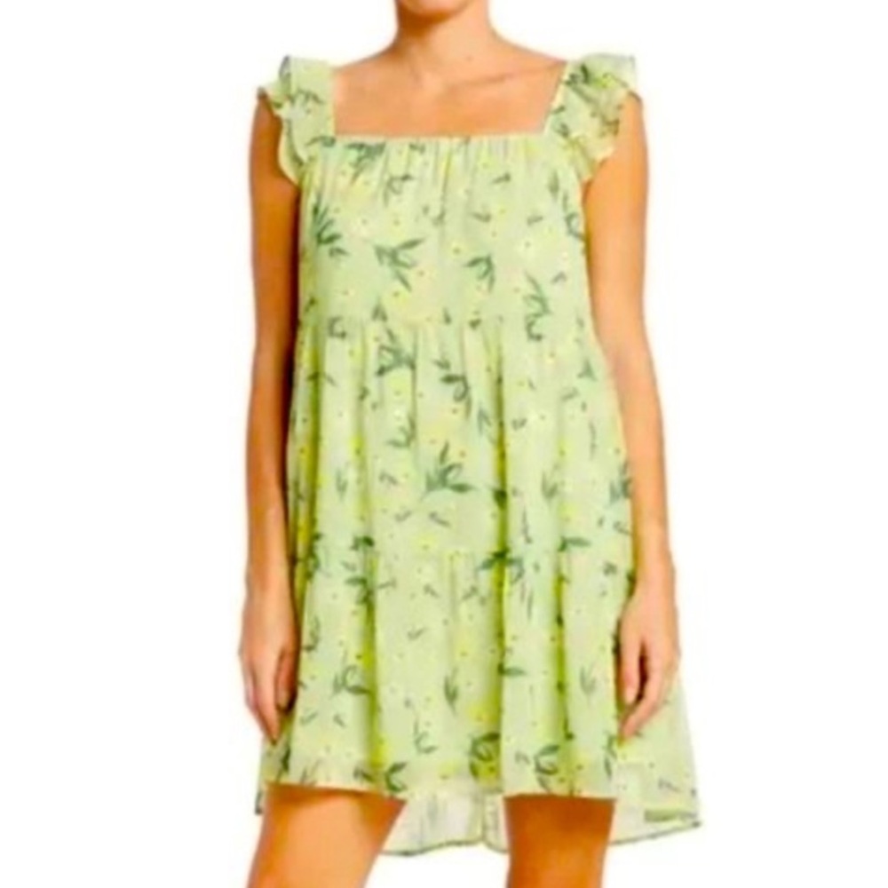 NEW 19 Cooper Green Retro Floral Babydoll Mini Dress Size XL Cami  Off Shoulder